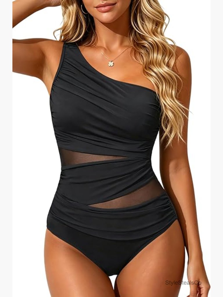 One Piece Swimsuit Tummy Control One Shoulder Bathing Suit Cut Out Swimwear
